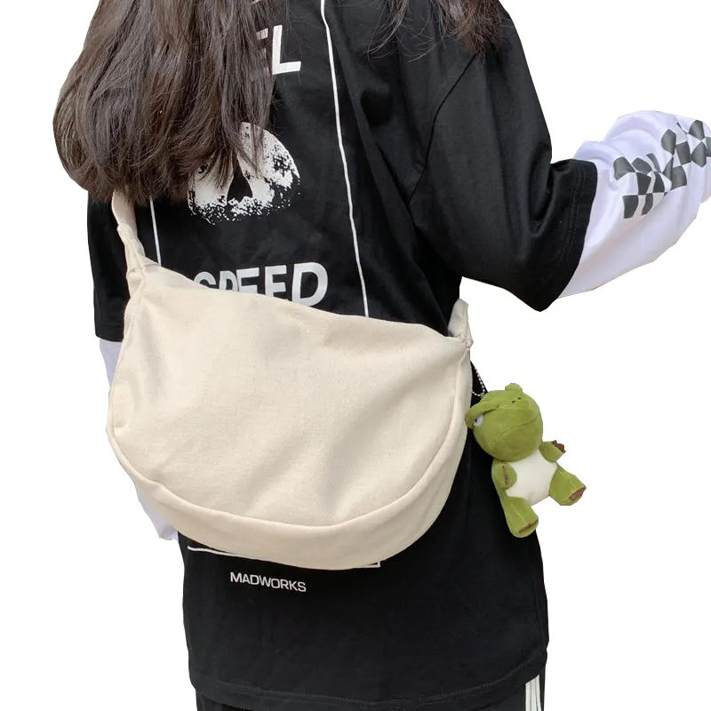 Custom women Casual Hobo Style Zipper Soft Foldable Student Plain Waxed Canvas Chest Crossbody Tote Shoulder Messenger Bag