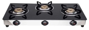 Table de cuisson encastrée en verre - 3 brûleurs, cadre en acier inoxydable avec verre trempé de 6 mm, brûleurs en fonte, boutons en nylon, pieds en caoutchouc robustes - Product Image 2