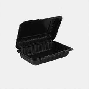 Paquete de 200 contenedores para llevar con bisagras, de 9 pulgadas, negros, blancos y transparentes, de MFPP, de 1 compartimento, ecológicos y duraderos - Product Image 1