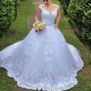 S9107F Plus Size White Lace Bridal Gown With Chapel Train Drop Shipping <b>A</b>-<b>Line</b> Elegant Floor-Length Wedding <b>Dress</b> - Product Image 3