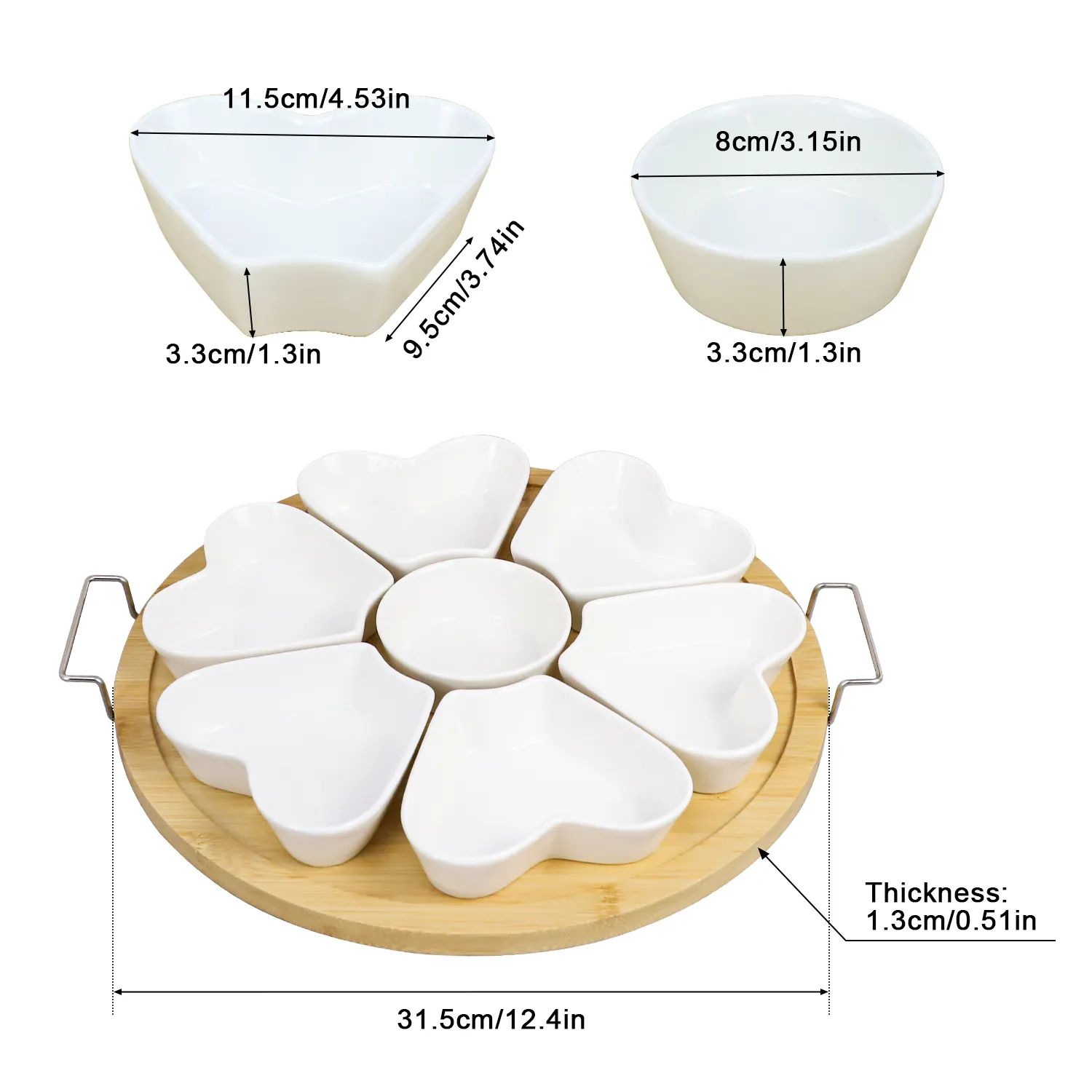 Gll piatto in ceramica pigri Susan Dip Set di bambù girevole piatto da portata con piatto in ceramica ciotole per Snack ideali per salse, antipasti