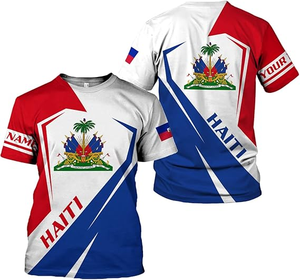 Wholesale Custom Haitian Flag T-Shirt Polyester Fabric Short Sleeve Haiti T-Shirt for Men &amp; Women Haitian <strong>Pride</strong> <strong>Tshirt</strong> - Product Image 6