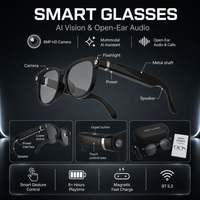 Lunettes Intelligentes OEM à LED Vidéo, Dialogue IA, Appel Mains Libres BT 5.3, Musique Open-Ear, Charge Magnétique