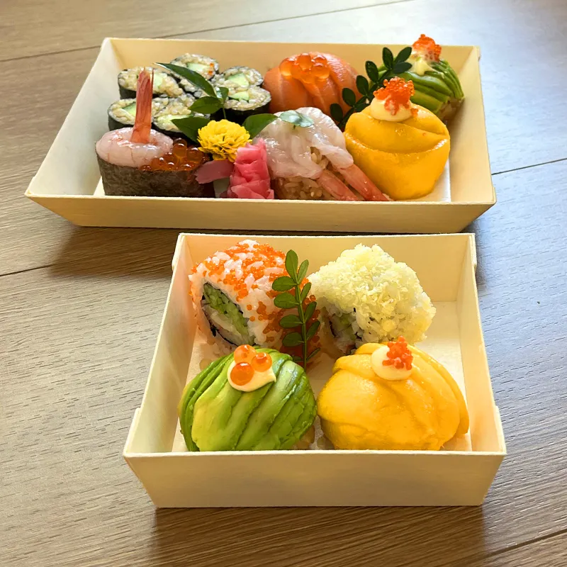 Caja biodegradable ecológica para llevar Sushi de madera, queso, estilo japonés, Bento Catering, comida, arroz, comida para llevar