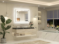 Miroir mural de salle de bain carré moderne à LED, style Art Déco, avec cadre, anti-buée, haute définition, rétroéclairé, indice de protection IP44, intelligent, à fixation murale (OEM/ODM)