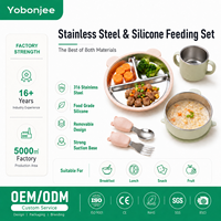 Ensemble d'alimentation hybride en acier inoxydable 316 et silicone, avec ventouse amovible, design animal ours, assiette, bol, tasse, cuillère, fourchette, couverts, compartimentés