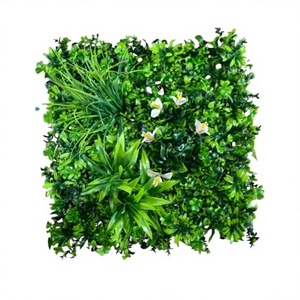 Pannello Murale Vegetale Artificiale K3 50x50cm, Resistente ai Raggi UV, Fogliame Misto Realistico in Plastica con Fiori <span class=keywords><strong>Bianchi</strong></span> per Interni/Esterni Verticali - Product Image 2