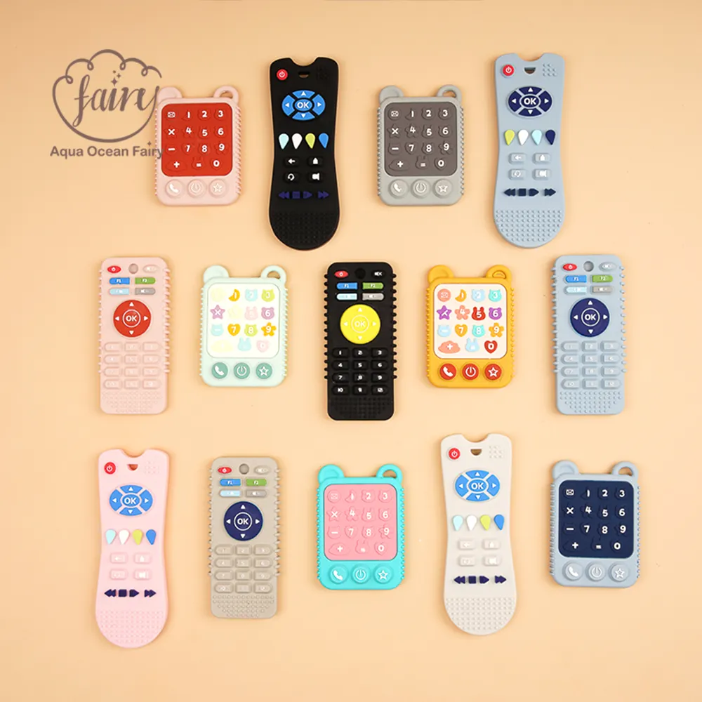 Custom Bpa Free Food Grade Silicone Game Mobile phone TV Remote Control Shape Baby Teething Teether Toys Set for Chew Toys