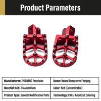 Repose-pieds décoratifs CNC haute précision pour scooter, en alliage d'aluminium anodisé rouge, pliables, avec clous de fixation, pièces personnalisées pour la route et la ville