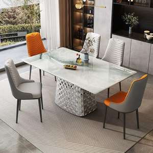 Ensemble <span class=keywords><strong>de</strong></span> <span class=keywords><strong>table</strong></span> et <span class=keywords><strong>de</strong></span> chaises <span class=keywords><strong>de</strong></span> salle à manger rectangulaire moderne <span class=keywords><strong>de</strong></span> luxe <span class=keywords><strong>avec</strong></span> <span class=keywords><strong>plateau</strong></span> en marbre, 4/6 places, structure en acier inoxydable, meubles <span class=keywords><strong>de</strong></span> salle à manger pour la maison - Product Image 5