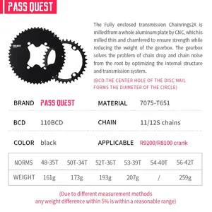 PASS QUEST 110bcd <strong>Chainring</strong> for <strong>Shimano</strong> ULTEGRA R8100 Dura-ace R9200 48-35T 53-39T 54-40T 56-42T 60-46T 12S Road Bike Chainwheel - Product Image 5