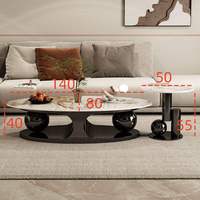 Table basse ovale en dalle de pierre brillante de style italien, légèrement luxueuse, minimaliste, pour usage domestique, table basse double boule