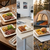 Assiette carrée en bagasse Qiaowang de 10 pouces, écologique, jetable, légère, biodégradable et compostable, modèle QW-P-18 pour le camping