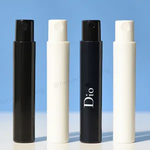 Frasco de perfume de fragrância HeLun de marca 1ml preto branco teste de amostra vazia pulverizador de plástico