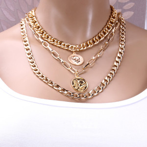 Collier multicouche style européen et américain en alliage de zinc avec pendentif, bijou fantaisie, ornement de cou tendance, cadeau - Product Image 1