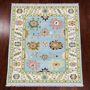 Alfombra de Lana Oushak Pastel Anudada a Mano, Diseño Floral Tradicional, Alfombra Hecha a Mano para Sala de Estar y Dormitorio - Product Image 2
