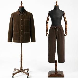 Vintage Brown Corduroy Windproof Work <b>Jacket</b> and Pants Set <b>Men</b> Cotton Casual Outfit Front Logo High Street OEM Wholesale - Product Image 1