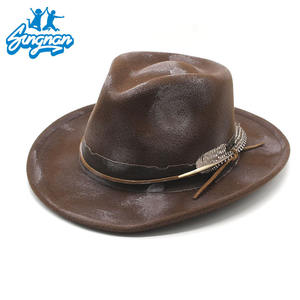 Chapeau Fedora de Cowboy à bords plats personnalisé adulte Deluxe feutre de laine Oktoberfest allemand <span class=keywords><strong>Tyrolien</strong></span> alpin <span class=keywords><strong>Costume</strong></span> Prop Panama Western Hat - Product Image 4