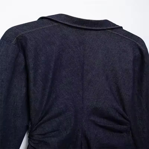 2024 nữ thường ngày dài tay đơn ngực denim Đầm mùa thu phong cách mới dài Midi với nút trang trí kích thước XS - Product Image 4