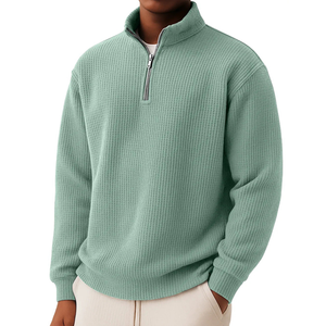 Suéter de Invierno para <span class=keywords><strong>Hombre</strong></span> con Cierre de Cremallera de un Cuarto, Estilo Polo, con <span class=keywords><strong>Cuello</strong></span> de Punto, Mangas de Punto Transpirables, Camisas de <span class=keywords><strong>Hombre</strong></span> con Cierre de Cremallera de un Cuarto - Product Image 1
