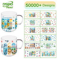 Autocollants UV DTF OSMO tendance motif Hibou Floral pour tasses de 11 oz, prêts à être expédiés, autocollant de transfert UV pour verre