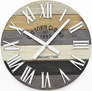 Grande horloge murale romaine en bois de 8 pouces, multicolore, design de plage côtière maritime, style art déco, affichage à quartz à face unique - Product Image 1