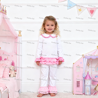 Ensembles de pyjama de Noël pour enfants ensembles de pyjamas pour enfants en coton rouge personnalisé col à volants ensembles de pyjamas pour bébés filles