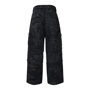 กางเกงยีนส์คาร์โก้ทรงหลวมสไตล์ลำลองแฟชั่นใหม่ แต่งขาดๆ หลายกระเป๋า ทรงตรง ผ้าหนา ซ้อนสองชั้น - Product Image 4