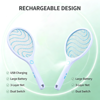 Raquette anti-moustiques électrique rechargeable USB avec lumière LED, filet de sécurité 3 couches, tapette à insectes pour la maison, vente en gros directe usine OEM