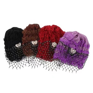 Yiwu Muqian Trading Firm Nouveau design avancé Voile-chapeau perlé et orné de diamants, Voile de dentelle pour foulard musulman - Product Image 5