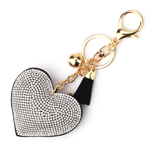 Vente en gros DIY classique <span class=keywords><strong>Bijoux</strong></span> Accessoires Coeur Rhinestone Cuir Self Defence Porte-clés Gland Porte-clés Sac pour Fille - Product Image 1