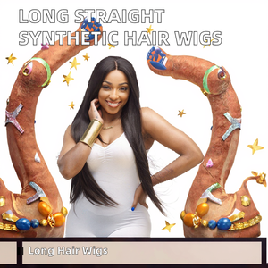 Long Silky Straight Wave <b>Synthetic</b> Hair <b>Wig</b> Durable High-Temperature Fiber for Adding Length and Volume - Product Image 2
