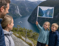Attraction touristique personnalisée - Fjord de Geiranger - Mini drapeaux à main : Drapeaux agités à la main 100% polyester écologiques