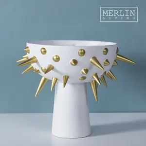 מרלין תיל גבוה זהב לבן מצופה יוקרה פירות צלחת קרמיקה כלי שולחן שולחן העבודה קישוט לעיצוב בית יוקרה