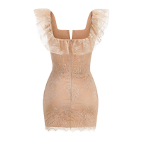 Robe Courte Sexy à Col Carré et Volants en Dentelle pour Femme, Sans Manches, Dos Nu, Coupe Ajustée, Élégante, pour Soirées et Cérémonies