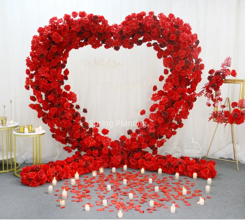 Matrimonio Rose Flower Arch Background Arch Photo Props Wedding Decor Stand arco di fiori a forma di cuore