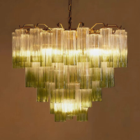 Lustre vintage italien en tube de verre de Murano vert
