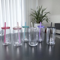 Gobelet en plastique acrylique pré-percé de 16 oz avec couvercle coloré pour les enveloppements en vinyle et UV DTF, couleurs assorties