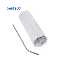 BestSub "Sublimacion" transfert de chaleur 600ml tasses isolées en acier inoxydable à double paroi gobelet maigre droit blanc avec paille