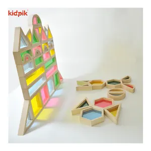 Construcción de madera acrílica, bloques geométricos apilables, juguetes educativos preescolares, fabricantes de juguetes de madera personalizados de gran tamaño para niños