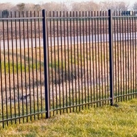 Valla de jardín inoxidable, valla de piquete moderna, cubierta de polvo negro, 6x8, seguridad, hierro forjado, parte superior plana, valla de acero, modelado 3D