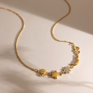 สร้อยคอจี้พระอาทิตย์พระจันทร์ดาวทองประดับเพทายสำหรับผู้หญิงสวมใส่ทุกวันเป็นของขวัญเครื่องประดับ - Product Image 2