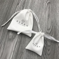 Kantong Penyimpanan Perhiasan Kulit PU Putih dengan Tali Serut, Logo Custom, Tas Hadiah Portabel untuk Promosi
