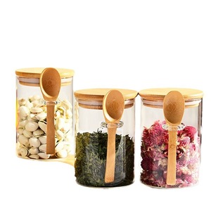 Bocaux de conservation en verre borosilicate avec cuillère et couvercle en bambou, empilables et hermétiques, pour épices, café, flocons d'avoine, herbes - Product Image 2