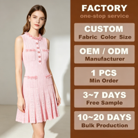 Robe Chic Décontractée Femme 2026 en Maille avec Appliques Florales 3D, Col, Poches, Jupe Plissée, Ourlet Évasé, Sans Manches, Côtelée, pour Soirée, Été, Élégante