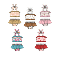 Traje de Baño al por Mayor con Volantes y Lazos para Niñas, Conjunto de Bikini de Dos Piezas con Top y Shorts, Ropa Infantil con Estampados Personalizados