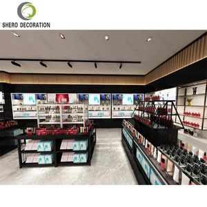 Đen gỗ hai Mặt hiển thị mỹ phẩm đứng LED chiếu sáng cho son môi Gondola kệ cho mỹ phẩm cửa hàng trang điểm hiển thị - Product Image 1