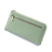 Dompet Panjang Wanita Resleting Kulit Sapi Asli Tekstur Litchi, Banyak Slot Kartu, RFID Blocking, Kantong Koin, Custom OEM Pabrik