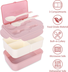 Portable BPA Free Wheat Straw Lunch Box with <b>Plastic</b> Lid Microwave Safe Dual Tier Eco-Friendly Students Canteen <b>Food</b> <b>Container</b> - Product Image 2
