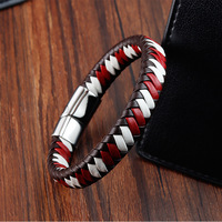 Mode Tressé Noir Rouge Bracelet En Cuir Pvd Noir Fermoir Magnétique Bijoux Wrap Bracelet En Cuir & Bracelet pour Hommes